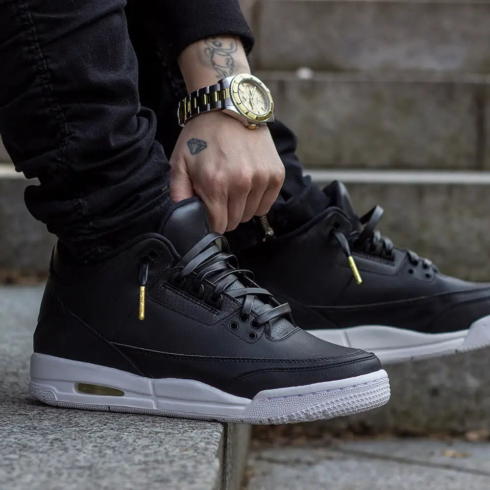 Black Luxury Leather Laces - GOLD PLATED