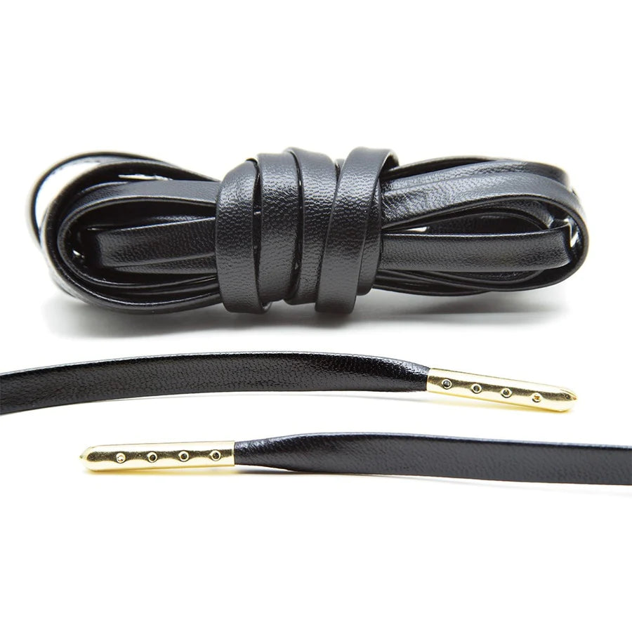 Black Luxury Leather Laces - GOLD PLATED