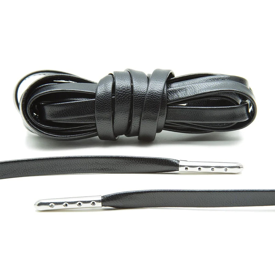 Black Luxury Leather Laces - SILVER PLATED