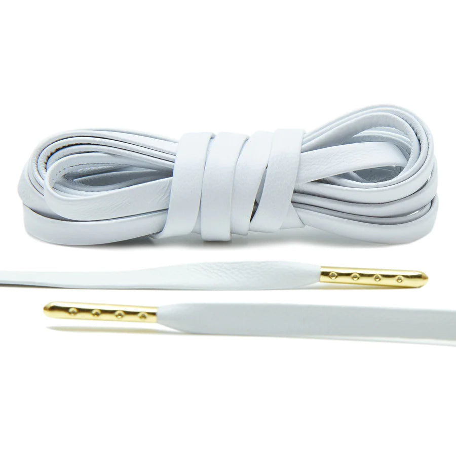 White Luxury Leather Laces - GOLD PLATED