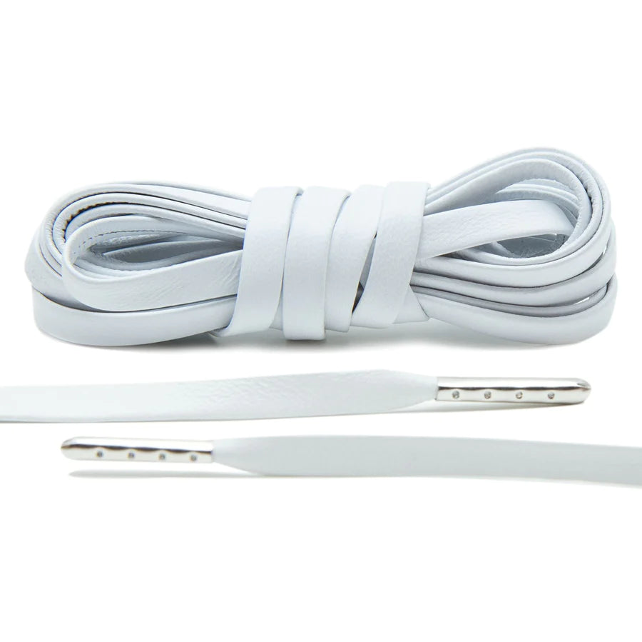 White Luxury Leather Laces - SILVER PLATED